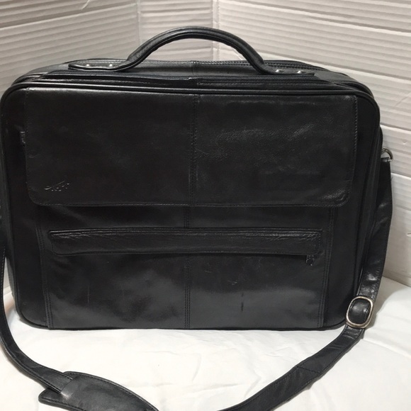 Hazel leather briefcase computer bag with multiple compartments - Picture 1 of 8
